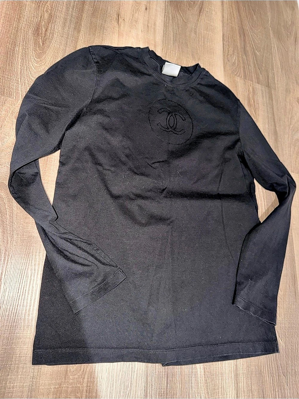 CHANEL Uniform CC Logo Long Sleeve Top Long Sleeve Logo Tee in Black Size Small